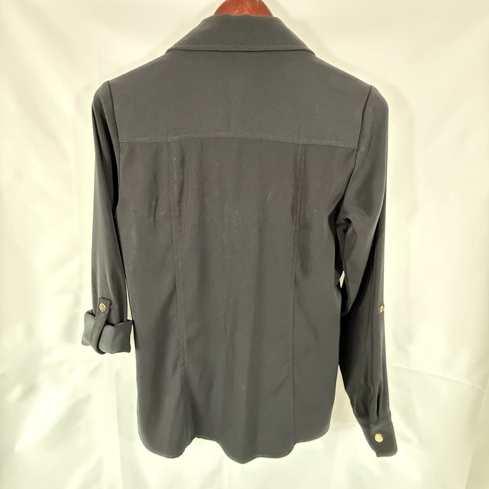 Black Long Sleeve Suzan Craver Zip Up 3/4 Adjustable Sleeves, Gold Detailing 2 - Picture 2 of 7